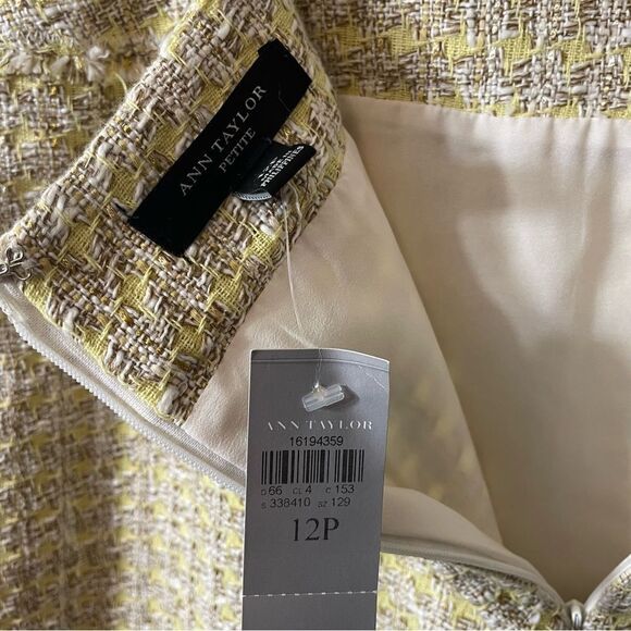 Ann Taylor Tweed Yellow Gray Houndstooth Pattern Skirt Size 12P NWT - Picture 7 of 8